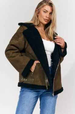 New In The Style 2 in 1 Aviator Coat/Gilet Khaki