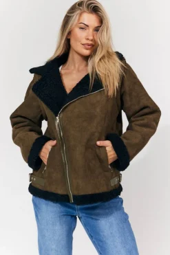 New In The Style 2 in 1 Aviator Coat/Gilet Khaki