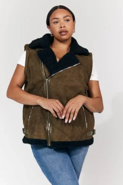 New In The Style 2 in 1 Aviator Coat/Gilet Khaki