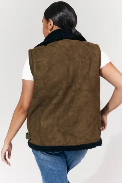 New In The Style 2 in 1 Aviator Coat/Gilet Khaki