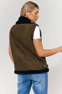 New In The Style 2 in 1 Aviator Coat/Gilet Khaki