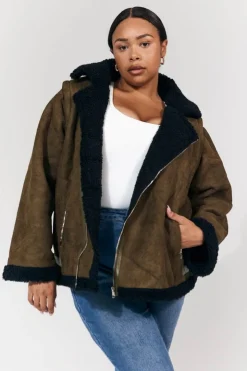 New In The Style 2 in 1 Aviator Coat/Gilet Khaki