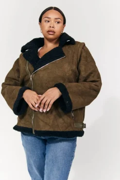 New In The Style 2 in 1 Aviator Coat/Gilet Khaki