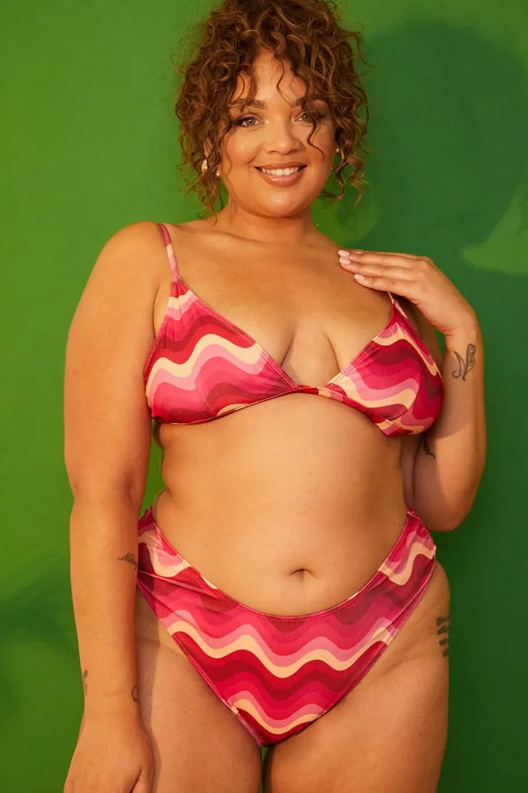Discount In the Style Abstract High Leg Bikini Bottoms Pink