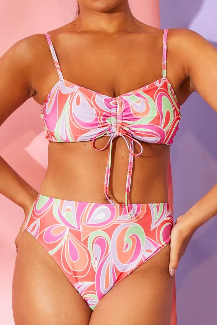 Discount Billie Faiers Abstract Print Bikini Top Red