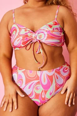 Discount Billie Faiers Abstract Print Bikini Top Red