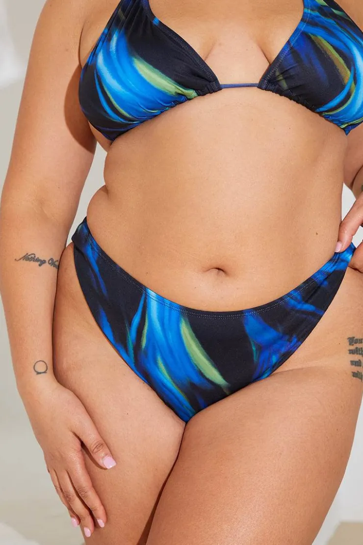 Sale In the Style Abstract Print Boomerang Bikini Bottoms Blue