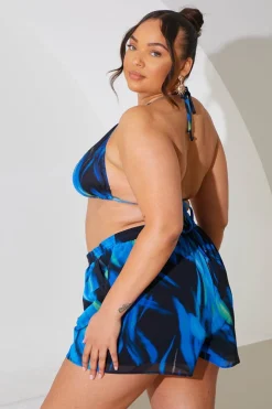 New In the Style Abstract Print Chiffon Co-Ord Beach Short Blue