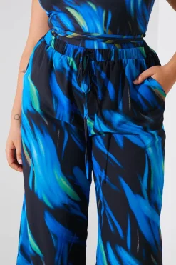 In the Style Abstract Print Chiffon Co-Ord Wide Leg Trousers Blue