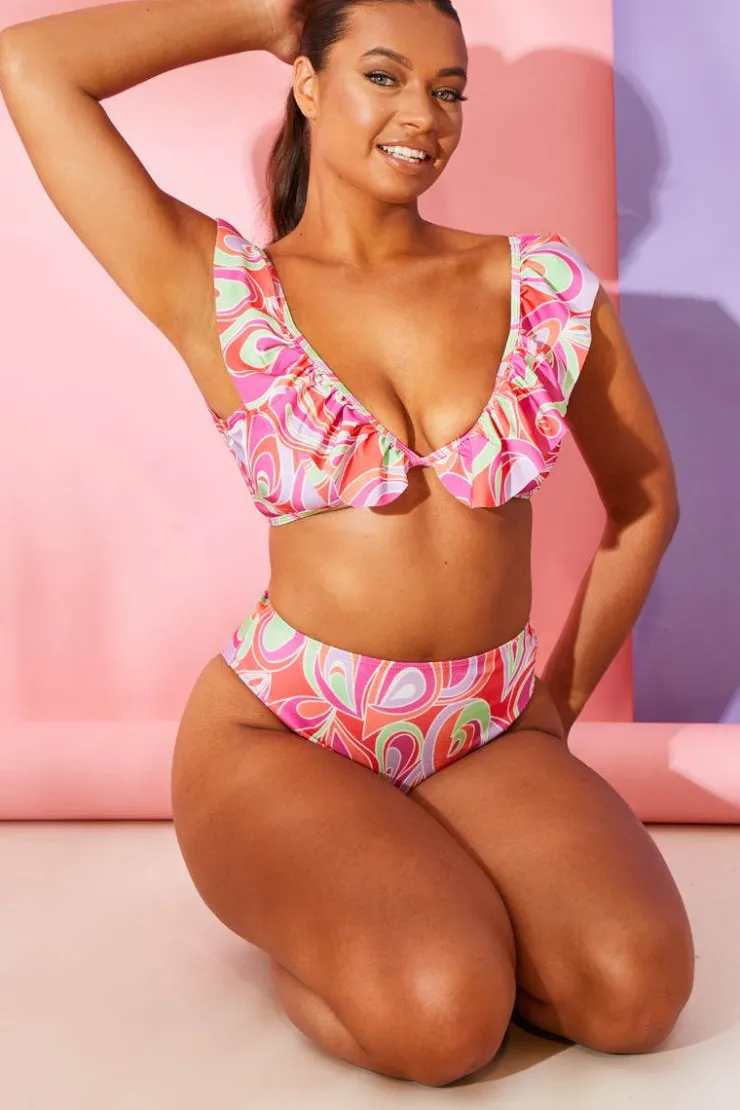 Discount Billie Faiers Abstract Print High Waisted Bikini Bottoms Pink