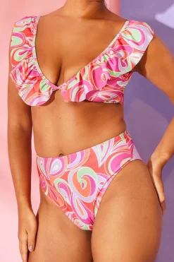 Discount Billie Faiers Abstract Print High Waisted Bikini Bottoms Pink