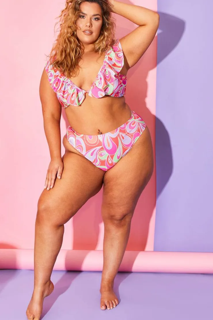 Discount Billie Faiers Abstract Print High Waisted Bikini Bottoms Pink