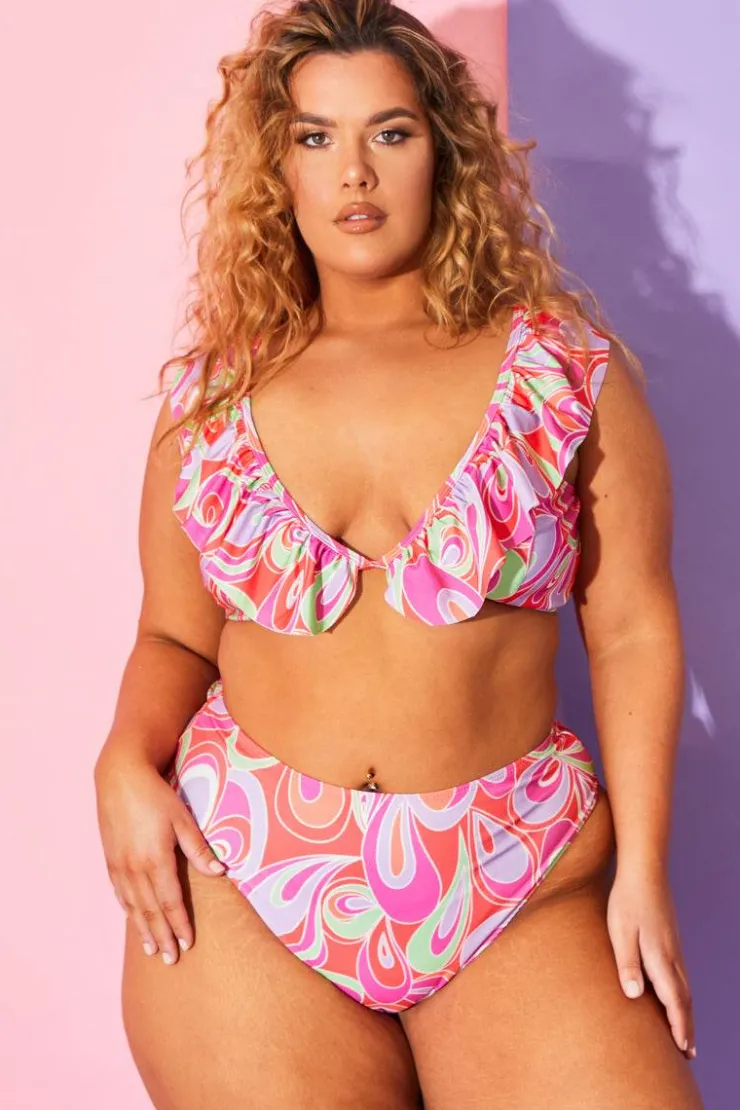 Discount Billie Faiers Abstract Print High Waisted Bikini Bottoms Pink