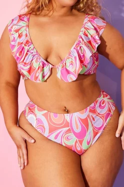 Discount Billie Faiers Abstract Print High Waisted Bikini Bottoms Pink