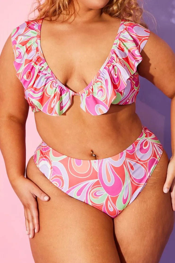 Discount Billie Faiers Abstract Print High Waisted Bikini Bottoms Pink
