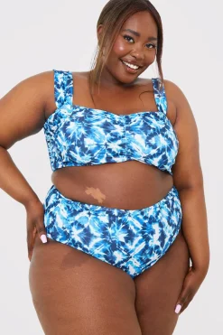 Sale In the Style Abstract Print High Waisted Bikini Bottoms Blue