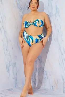 Sale In the Style Abstract Print High Waist High Leg Bikini Bottom Multi