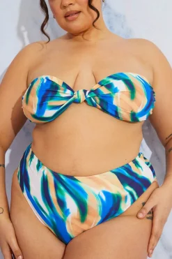 Sale In the Style Abstract Print High Waist High Leg Bikini Bottom Multi