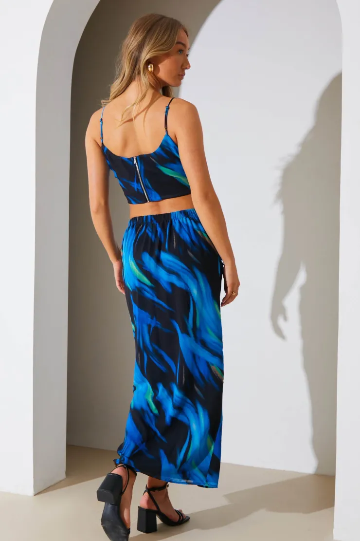 Clearance In the Style Abstract Print Maxi Co-Ord Skirt Blue