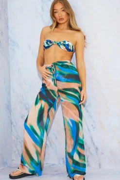 New In the Style Abstract Print Wide Leg Elastic Waist Trousers Multi