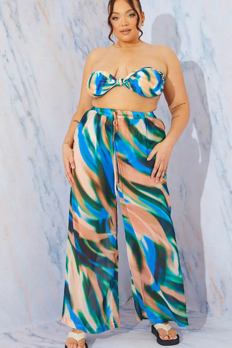 New In the Style Abstract Print Wide Leg Elastic Waist Trousers Multi