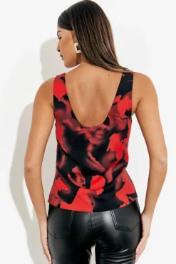 Best In The Style Abstract Scoop Cami Top Red