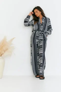 Sale In The Style Abstract Stripe Co-Ord Shirt Black