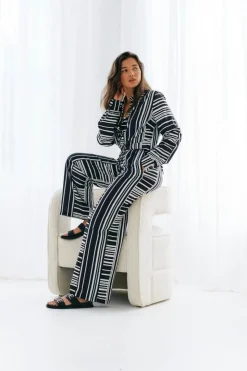 Online In The Style Abstract Stripe Co-Ord Trouser Black