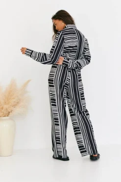 Online In The Style Abstract Stripe Co-Ord Trouser Black