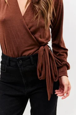 Sale In the Style Acetate Slinky Bodysuit Chocolate