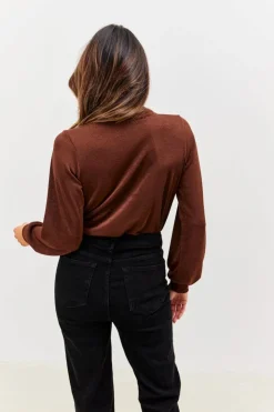 Sale In the Style Acetate Slinky Bodysuit Chocolate