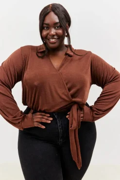 Sale In the Style Acetate Slinky Bodysuit Chocolate