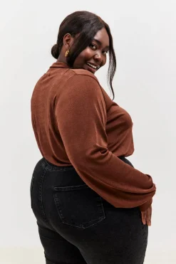 Sale In the Style Acetate Slinky Bodysuit Chocolate