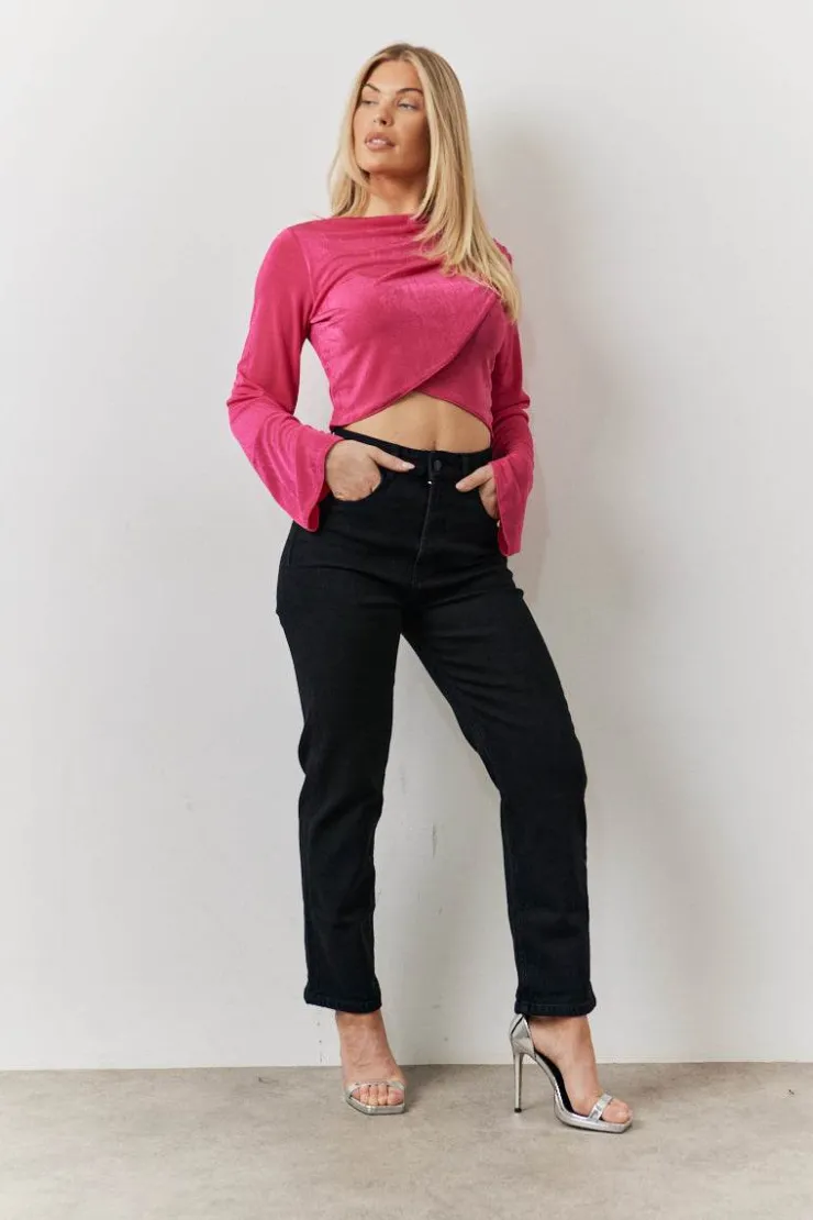 Best In the Style Acetate Slinky Co-Ord Wrap Crop Top Pink