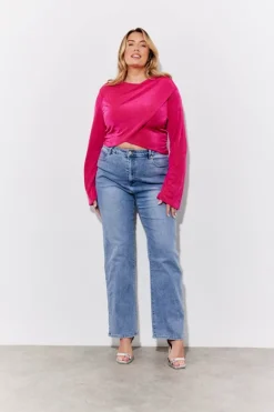 Best In the Style Acetate Slinky Co-Ord Wrap Crop Top Pink
