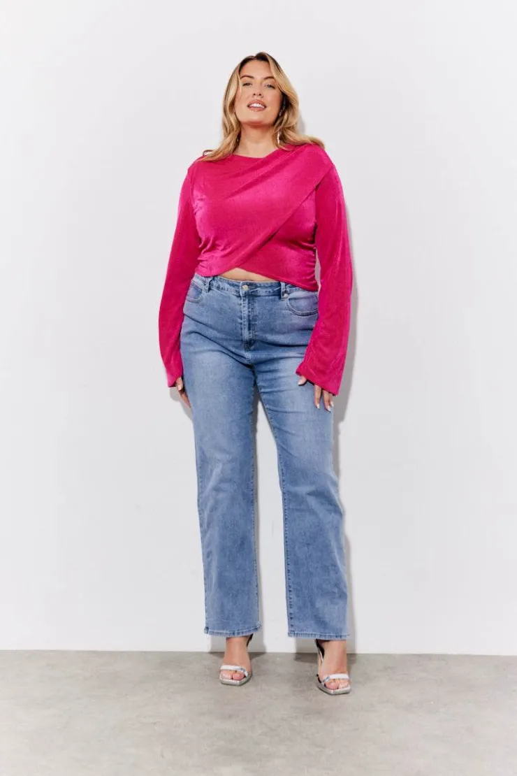 Best In the Style Acetate Slinky Co-Ord Wrap Crop Top Pink