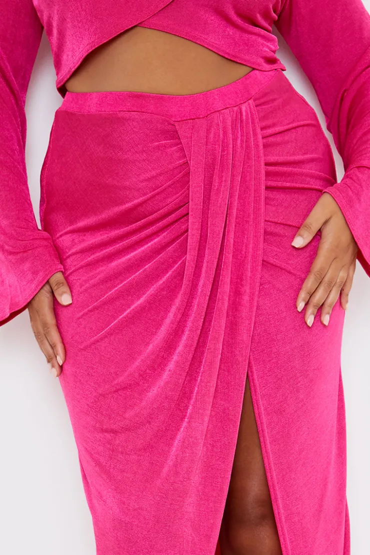 Best In the Style Acetate Slinky Wrap Co-Ord Midi Skirt Pink