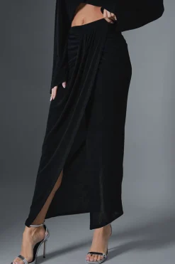Sale In the Style Acetate Slinky Wrap Midi Skirt Black