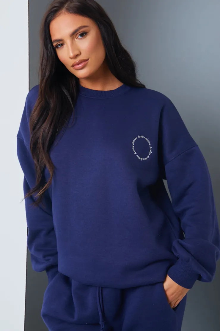 Clearance In the Style Active' Circle Slogan Sweater Navy