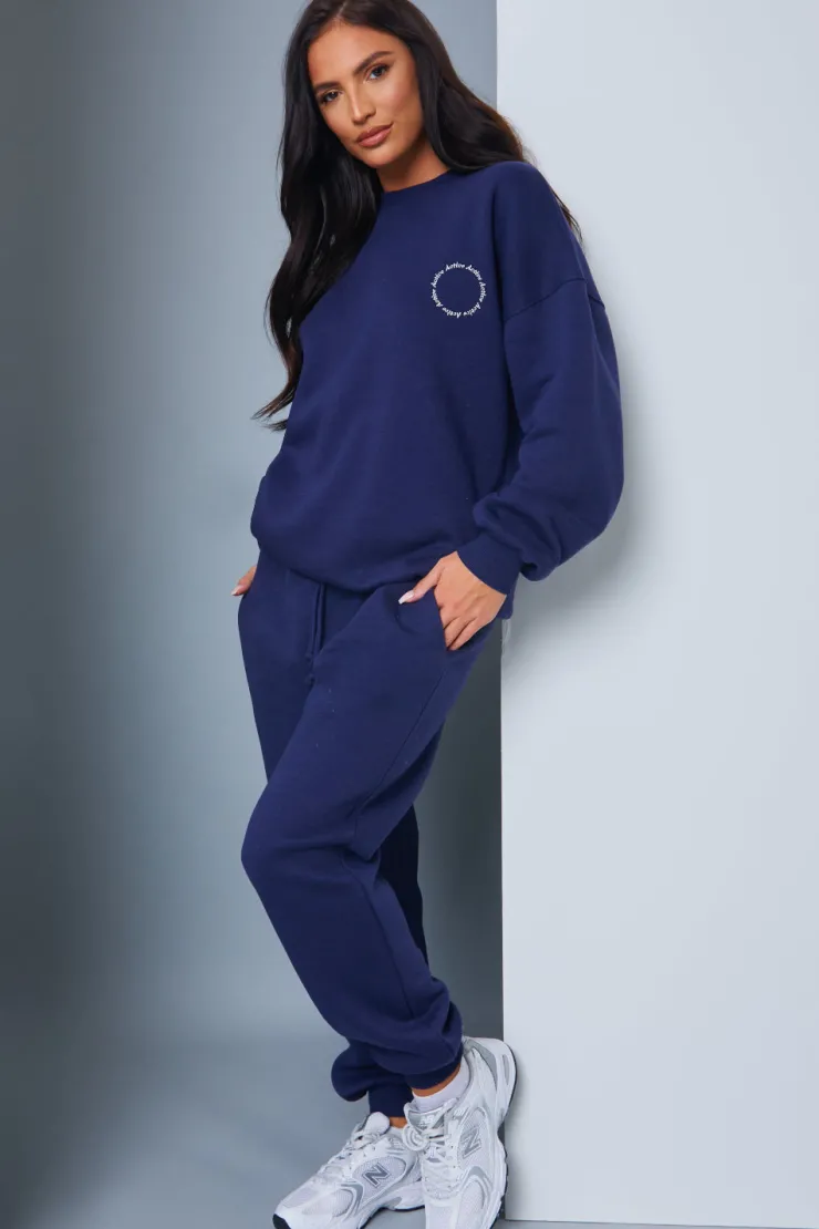 Clearance In the Style Active' Circle Slogan Sweater Navy