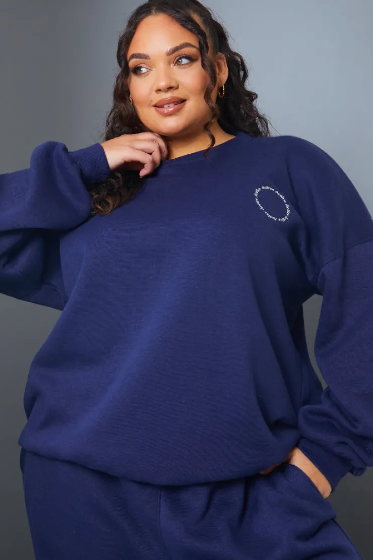 Clearance In the Style Active' Circle Slogan Sweater Navy