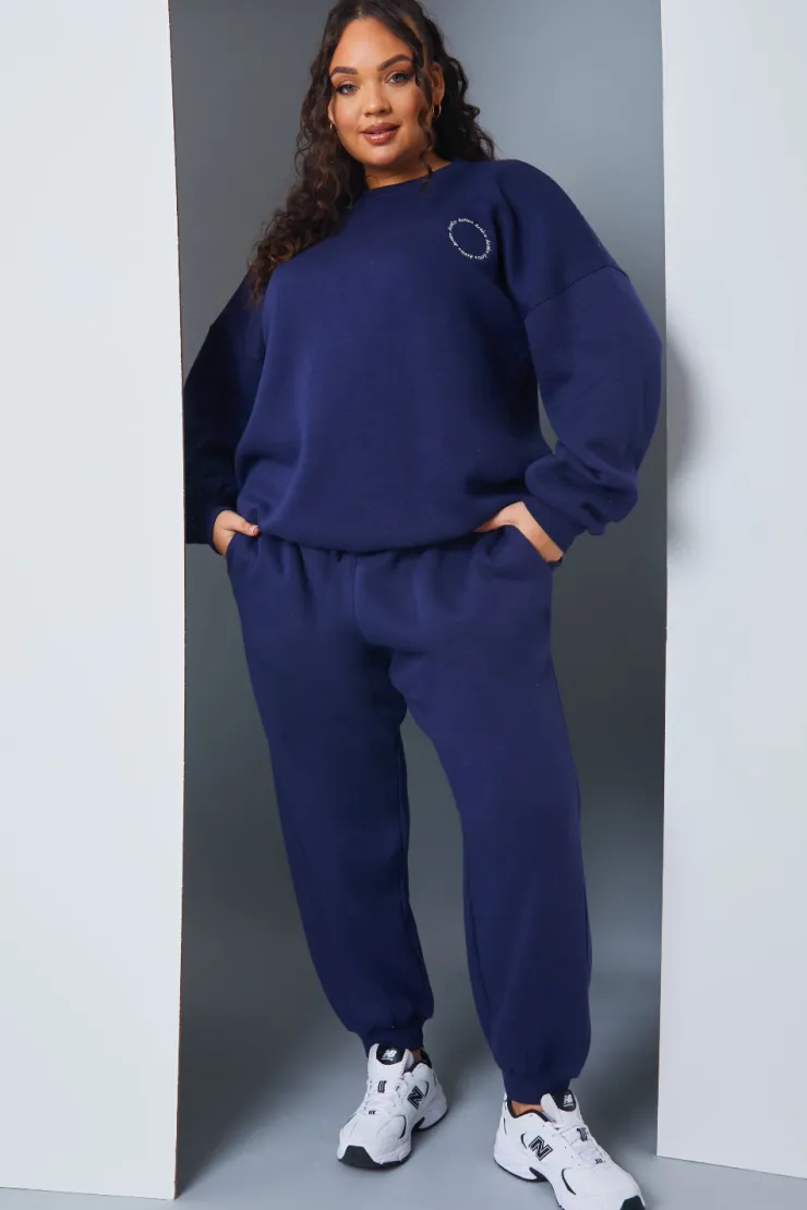 Clearance In the Style Active' Circle Slogan Sweater Navy