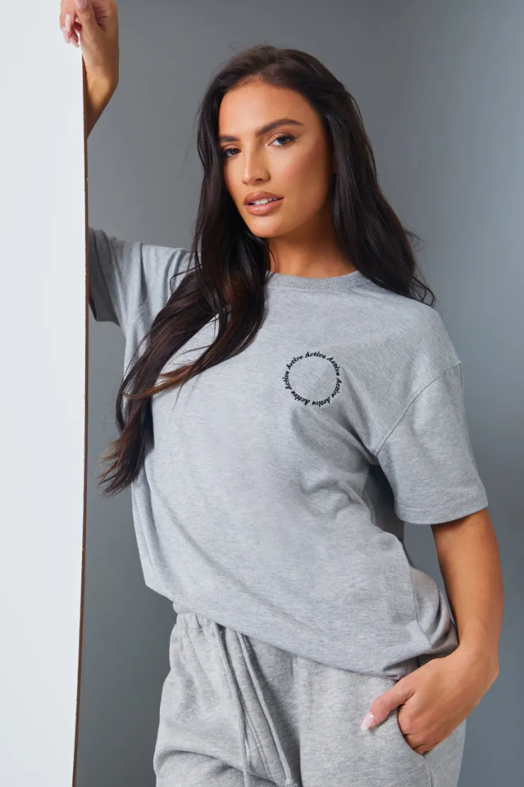 Outlet In the Style Active' Circle Slogan T-Shirt Grey