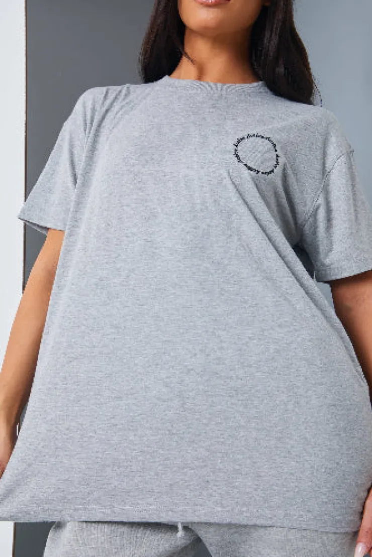 Outlet In the Style Active' Circle Slogan T-Shirt Grey