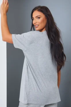 Outlet In the Style Active' Circle Slogan T-Shirt Grey