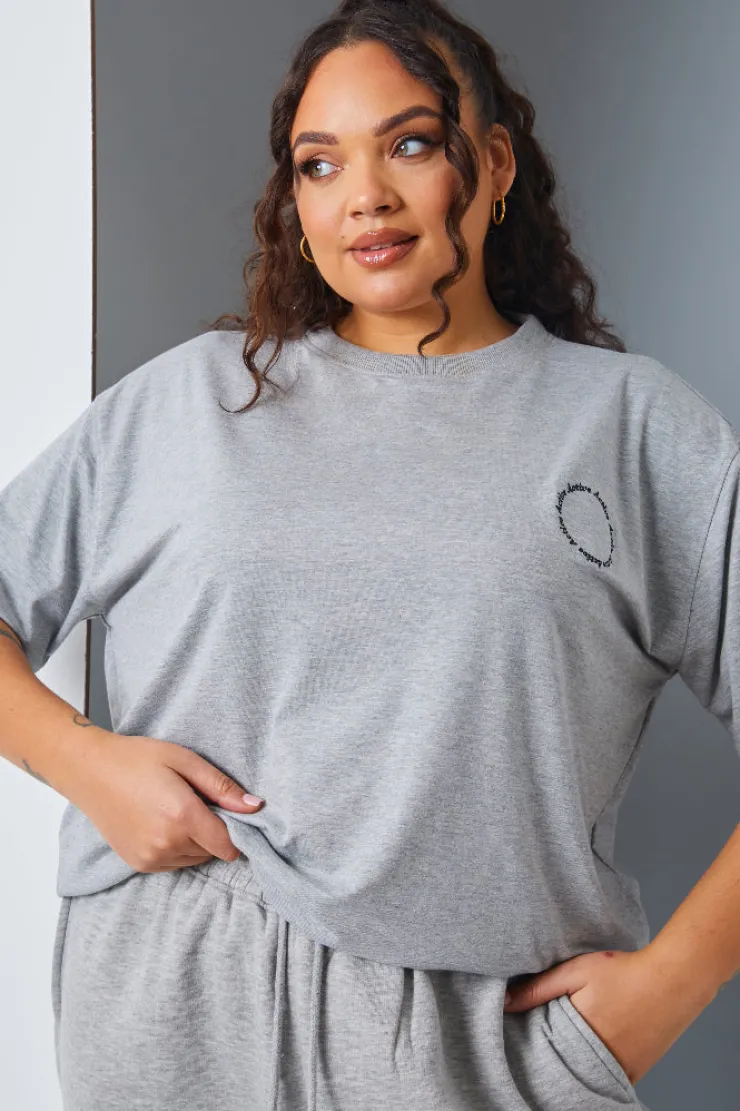 Outlet In the Style Active' Circle Slogan T-Shirt Grey