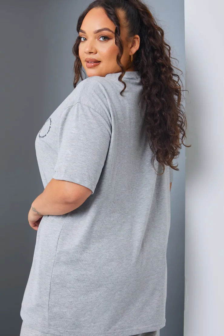 Outlet In the Style Active' Circle Slogan T-Shirt Grey