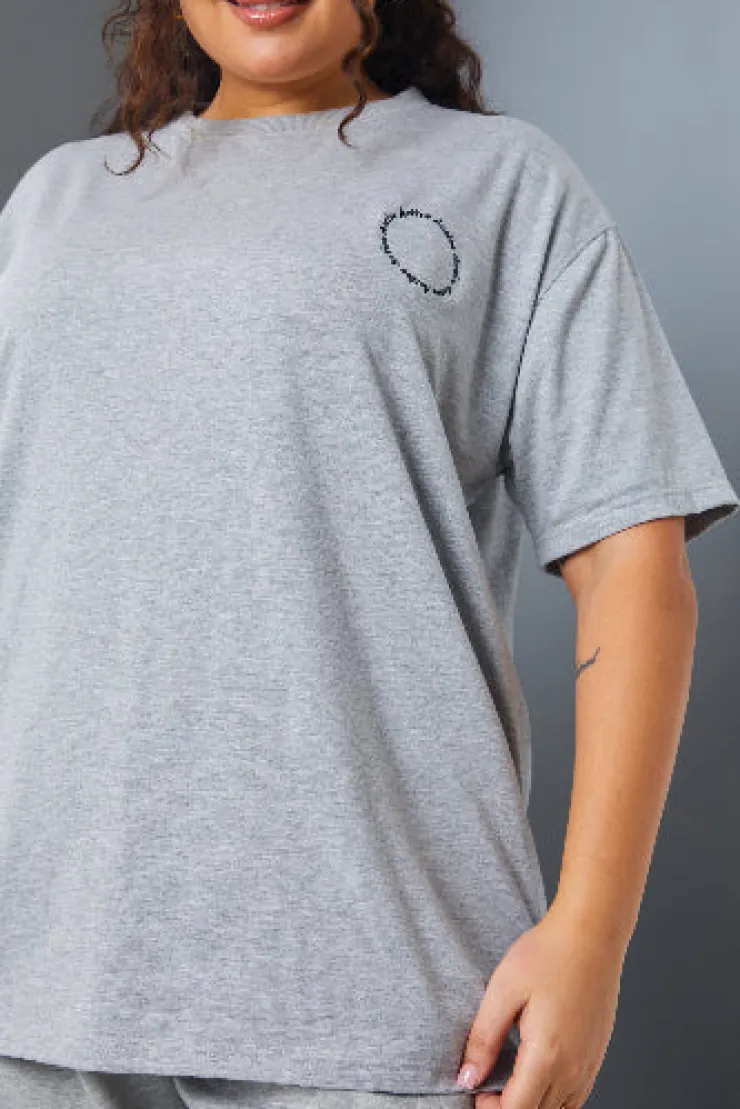Outlet In the Style Active' Circle Slogan T-Shirt Grey