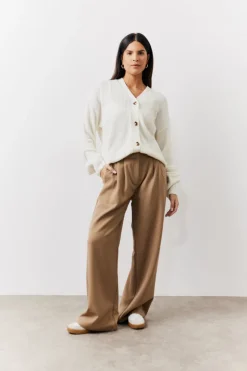 Best In the Style Adjustable Waist Pleat Wide Leg Trouser Brown