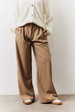 Best In the Style Adjustable Waist Pleat Wide Leg Trouser Brown